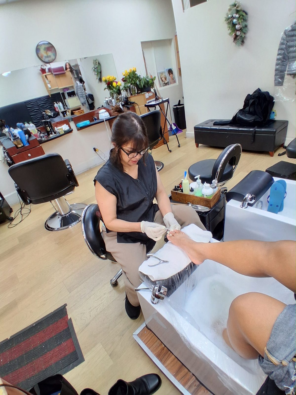 Spa pedicure being performed at Martha's Unisex Beauty Studio